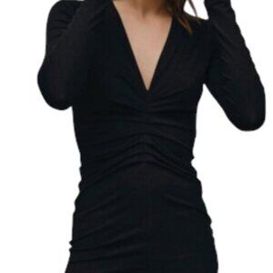 Birgitte Herskind Anna Dress Bodycon Black  Long Sleeve V Neck Size Large